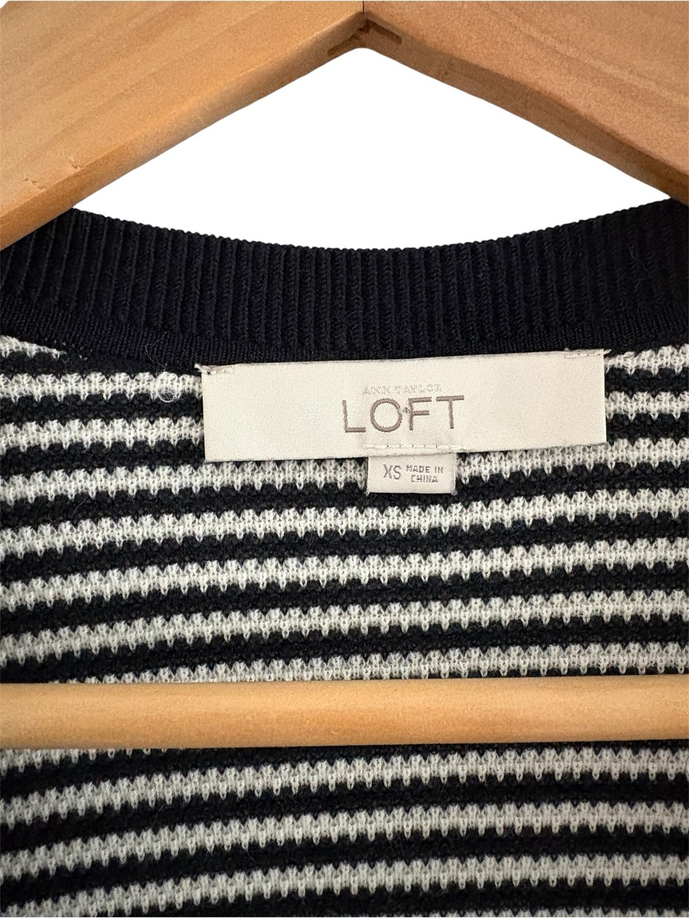 LOFT Navy & White Striped Open-Front Cardigan - Picture 2 of 5